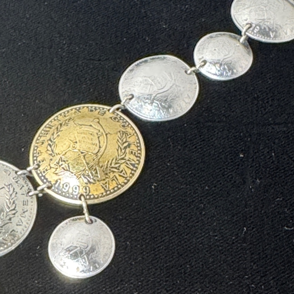 VINTAGE Republic of Guatemala Handcrafted Silver Gold Coin Necklace 90s Eclectic - Picture 3 of 14